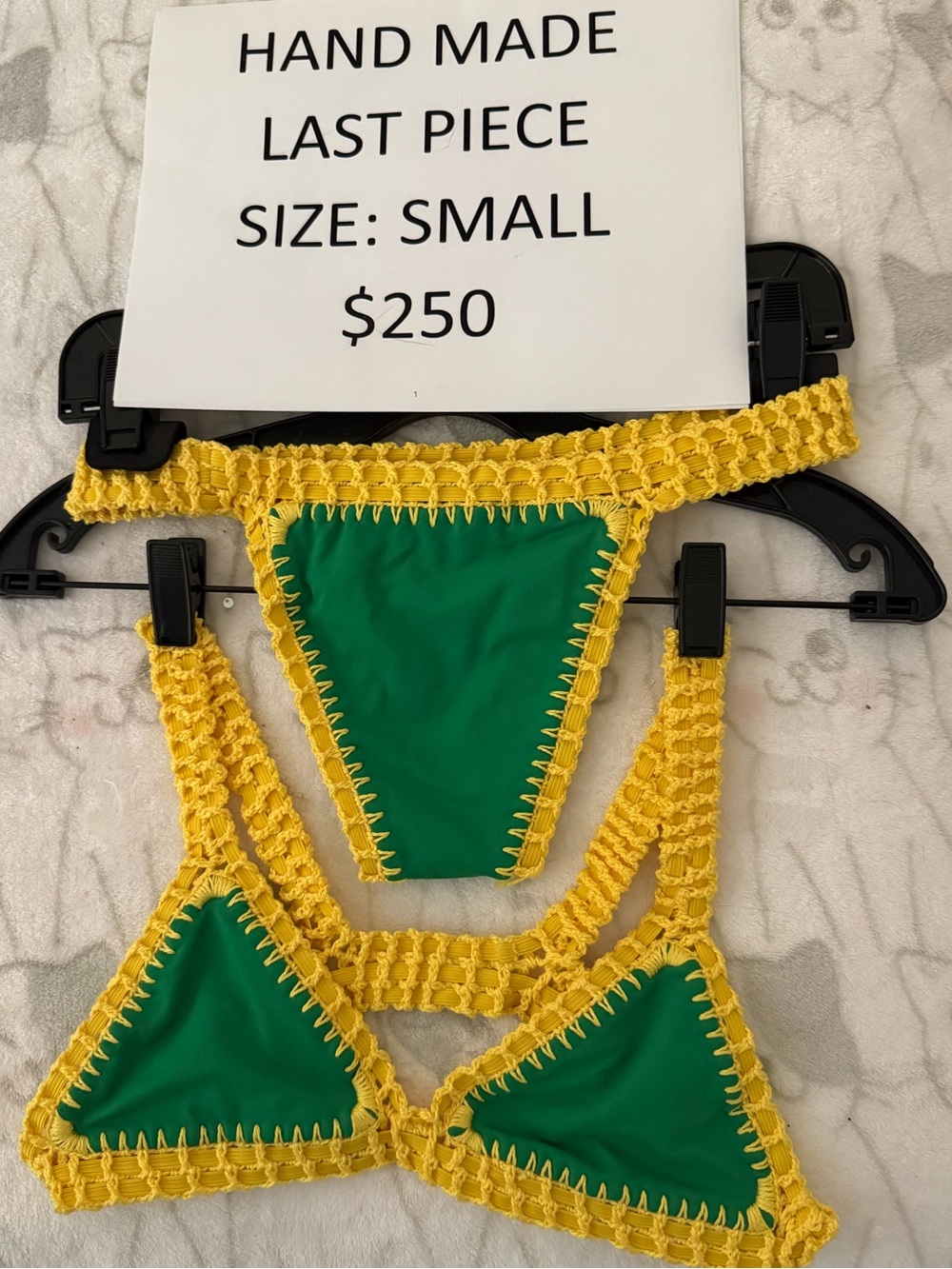 Handmade Yellow Crochet & Green Triangle Bikini Set - Brazil ! 🇧🇷
